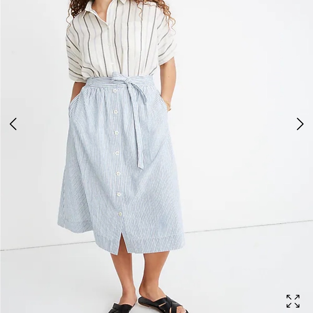 Tie Palisade Button-Front Midi Skirt in Pilar Stripe